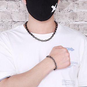 Hip Hop da <span class=keywords><strong>uomo</strong></span> in acciaio inox cubano a maglia di corda bracciale 8mm oro nero collana e bracciale per gli uomini gioielli - Product Image 6