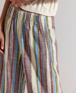 <span class=keywords><strong>Pantaloni</strong></span> <span class=keywords><strong>Palazzo</strong></span> da Spiaggia Larghi da Donna Personalizzati con Strisce Verticali Colorate, Vita Elastica con Coulisse, <span class=keywords><strong>in</strong></span> Misto <span class=keywords><strong>Lino</strong></span> - Produttore - Product Image 5