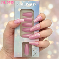 24 faux ongles roses à presser, forme cercueil, motif carré, pré-dessinés, longs, pour mariée