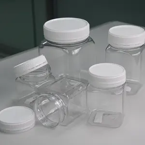 145Ml 180Ml 215Ml 360Ml 720Ml Plastik PET Kemasan Transparan Botol Kosmetik Jar Persegi dengan Tutup Sekrup untuk Sirup Toko Makanan