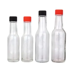 Satılık 3oz 5oz 8oz plastik kapak yuvarlak domates sos şişesi temizle sıcak sos biber cam şişe