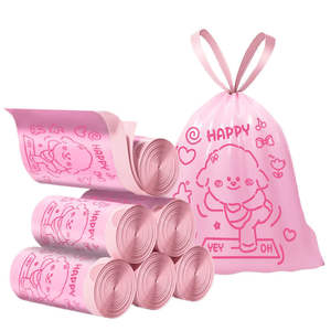 Sacs poubelles à cordon imprimés motif chien de dessin animé, rose baie glacée, extra épais, pour la maison, le dortoir, la cuisine, grand sac à main - Product Image 1