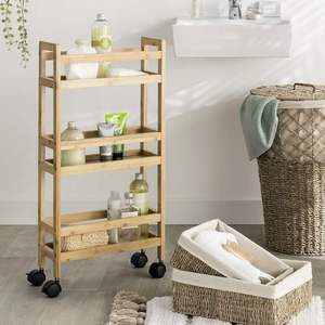 3 Tier Bamboo Kitchen & Bathroom Wheeled Trolley Island Utility Cart Removable Wood Shelves Multi-functional Food Storage Rack - Product Image 1