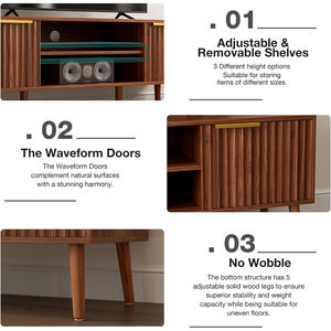 Nu-דקו טלוויזיה לעמוד בסלון באמצע המאה המודרני מרכז הבידור אגוז טלוויזיה קונסולת נלווה ארונות הדלת פתוחים מדפים - Product Image 4