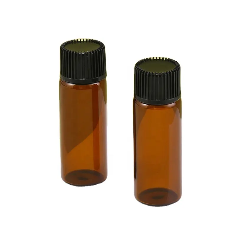 エッセンシャルオイルと香水用のインナーストッパー付き5MLブラウンガラスボトル梱包と持ち運びが簡単なポータブルガラスボトル