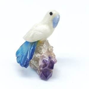 Agate bleue dentelle / Calcite blanche / Agate bleue / Améthyste sculptée en forme de perroquet BJ2614 - Product Image 1