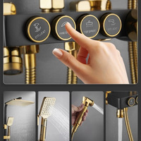 HOMEDEC HD-SET062 Système de douche moderne de luxe en laiton noir et or avec robinet thermostatique en céramique, fonctions jet de pluie et massage, douche murale