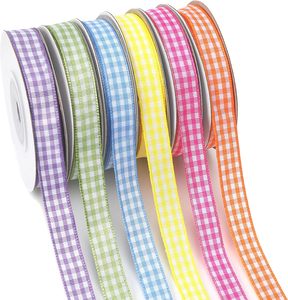 Ruban écologique en rayonne/coton taffetas double face à carreaux gingham de 25 mm, personnalisable - Product Image 1