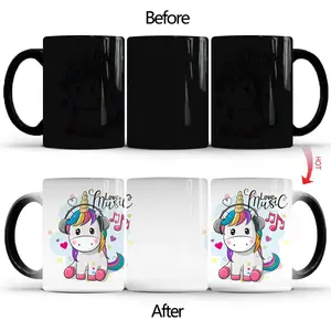 Comercio exterior Unicornio unicornio taza que cambia de color cerámica térmica sensible y creativa taza de café mágica