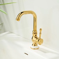 Robinet de lavabo WEIHAO en or poli avec poignée métallique segmentée, bec fixe haut, monocommande eau chaude et froide pour salle de bain