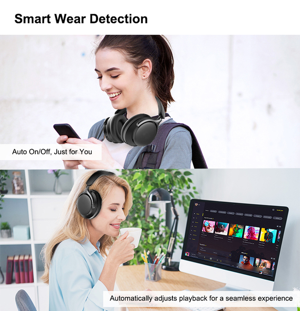Hybrid ANC Auracast LE Audio Over-Ear Bluetooth Headphones 40mm Driver Deep Bass Low Latency Headset for TV Theater Projector