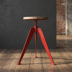 Taburete Pequeño de 3 Patas con Altura Ajustable, Estilo Industrial Vintage, de Metal y Madera de Mango, para Apartamento, Sala de Estar o Recibidor - Product Image 3