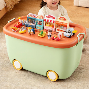 Caja de almacenamiento de juguetes de gran capacidad con ruedas para niños, organizador de juguetes, libros, ropa, aperitivos, tipo rectangular de color sólido para suelo - Product Image 1