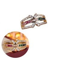 Bague pour femme en cuivre électroplaqué, incrustée de zircon coloré, motif géométrique, style classique et raffiné, bijoux en gros