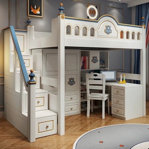 JS FURNITURE <span class=keywords><strong>Lit</strong></span> <span class=keywords><strong>mezzanine</strong></span> moderne pour enfants <span class=keywords><strong>avec</strong></span> <span class=keywords><strong>toboggan</strong></span> <span class=keywords><strong>et</strong></span> escalier, mobilier de chambre en bois pour appartement <span class=keywords><strong>et</strong></span> hôtel, design Montessori - Product Image 1