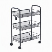 Chariot de rangement utilitaire moderne à 3 niveaux avec roues en treillis métallique, robuste, détachable, multifonctionnel pour la cuisine