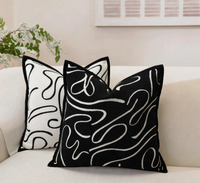 Housses de coussin carrées en chenille noir et blanc, motif géométrique, bordure cousue main, fermeture éclair invisible, luxe haut de gamme pour salon