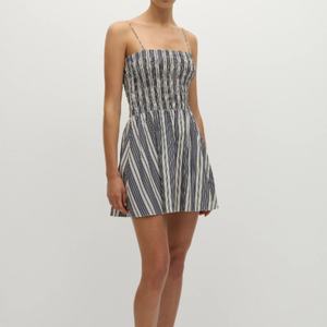 Vestido Mini de Lino OEM de Cintura Alta para Mujer, de Moda Casual de Verano, con Estampado de Rayas, Sexy, de Ajuste Holgado, de Algodón Natural, ¡Gran Venta! - Product Image 1