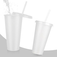 Gobelet en plastique PP transparent scintillant, écologique, jetable, avec logo personnalisable, avec couvercle et paille pour les fêtes d'anniversaire