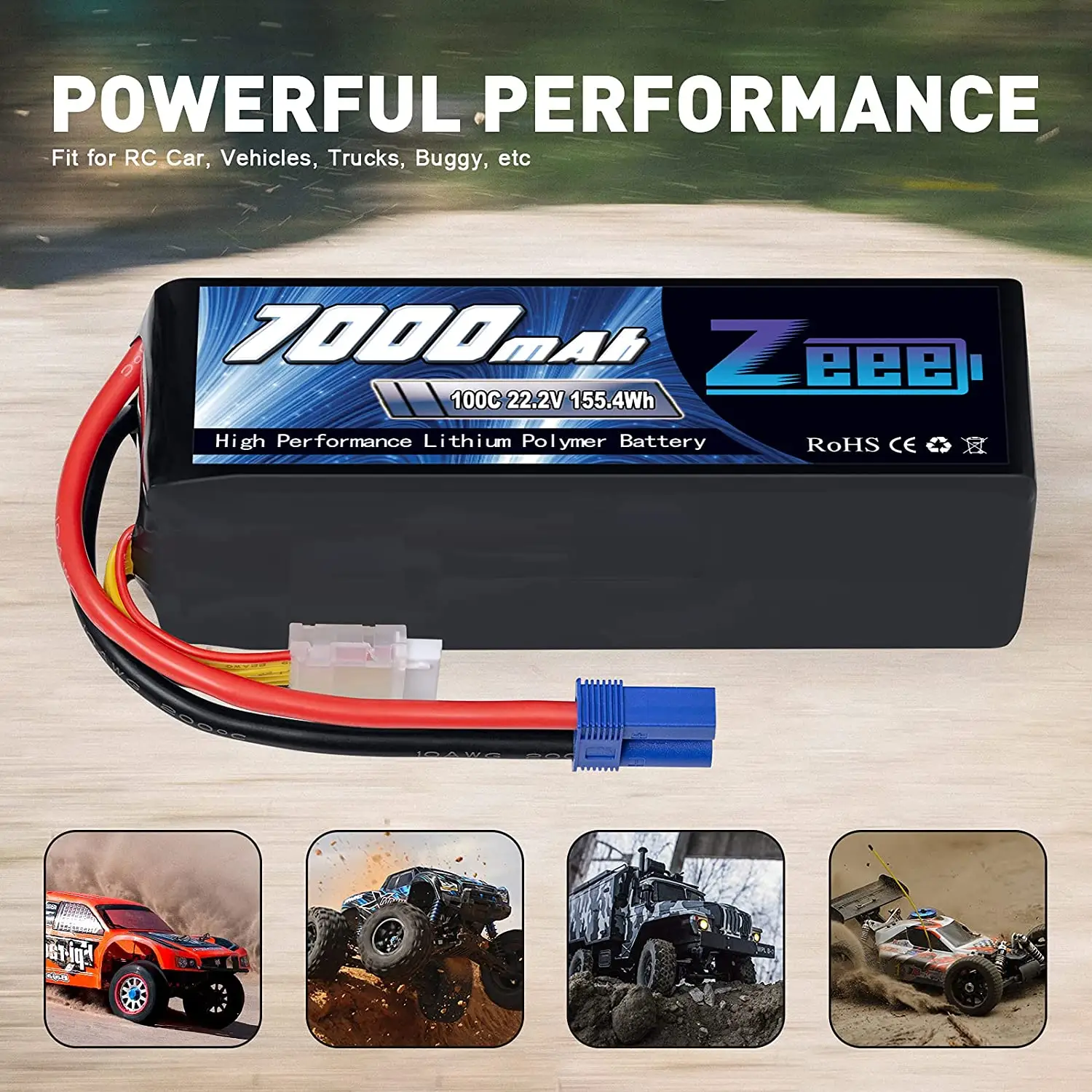 ZEEE 6S 22,2 V 100C 7000mAh лучший Радиоуправляемый Lipo аккумулятор EC5 для Traxxas X-Maxx 8S 4WD RTR Monster Truck и Traxxas UDR