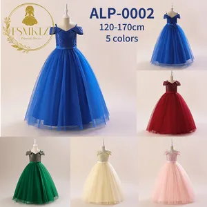 Elegante abito da principessa per ragazze abito lungo con paillettes scintillanti con spalle scoperte e gonna trasparente multistrato abito da festa per bambini