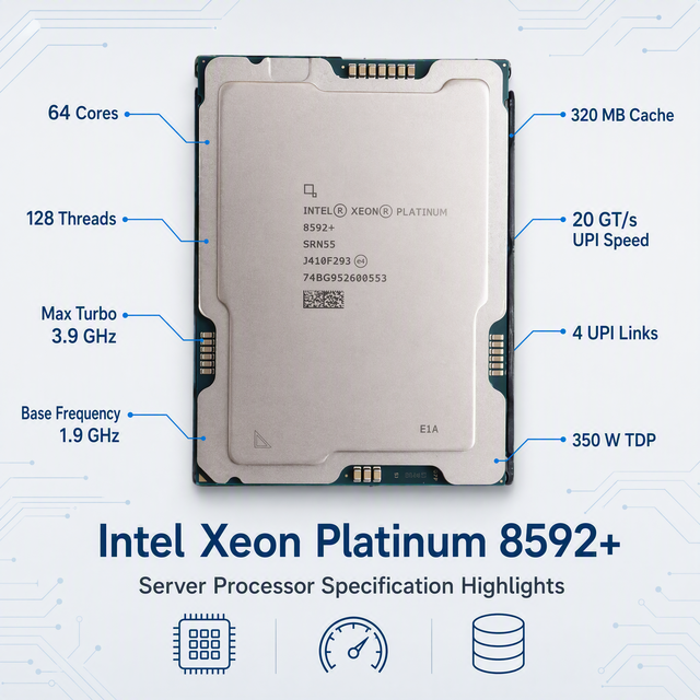 For Xeon Platinum 8592+ CPU Processor 1.9 GHz with Virtualization Technology Support for Servers New