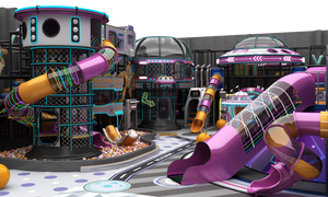 Aire de jeux intérieure, équipement de jeu souple avec piscine à balles, toboggan, trampoline <span class=keywords><strong>pour</strong></span> bébés et enfants, jouets de style cyberpunk violet - Product Image 2