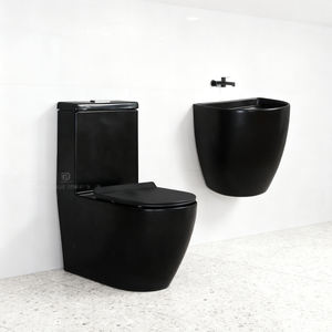 Ensemble <span class=keywords><strong>WC</strong></span> monobloc noir et lavabo mural en céramique de luxe pour salle de bain - Product Image 2