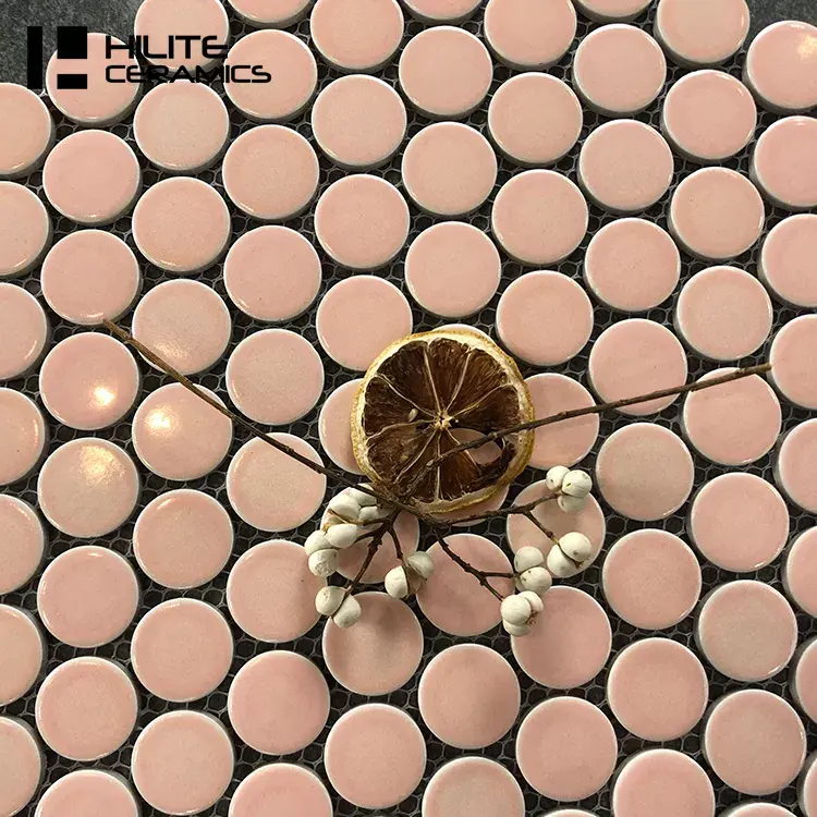 HILITE-mosaico de cerámica rosa para cocina, azulejo redondo para piscina, contra salpicaduras