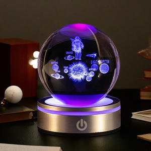 2025 all'ingrosso 3d sfera di cristallo luce Led sfera di cristallo luce notturna con Base in argento per la decorazione della casa e dare via - Product Image 6