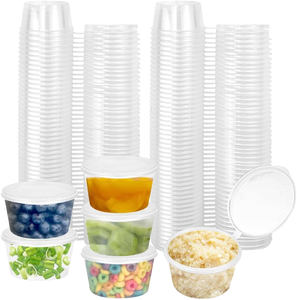 Recipientes de Plástico Transparente Descartáveis à Prova de Vazamento com Tampas, Copos Redondos para Armazenamento de Molhos e Frutas para Refeições para Viagem - Product Image 1