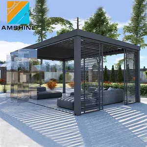 Luxurious garden sunshade opening louvered roof systems outdoor patio cover waterproof aluminum pergola with sliding glass door
