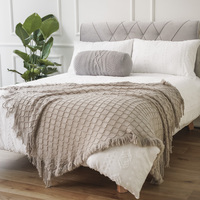 Großhandel Einfarbige Boho Quasten-Fransen-Decke Leichte Atmungsaktive Diamant-Waffelstruktur Strickdecke OEM für Wohndekor