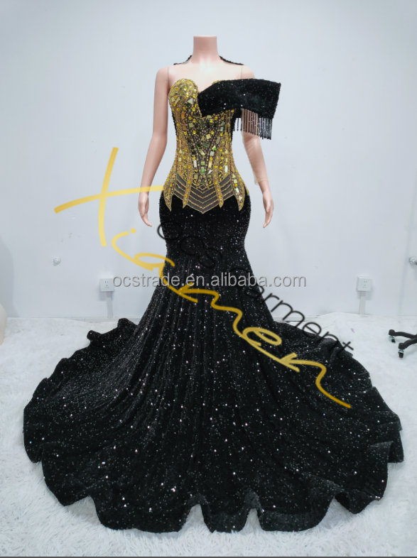 evening gown black gold