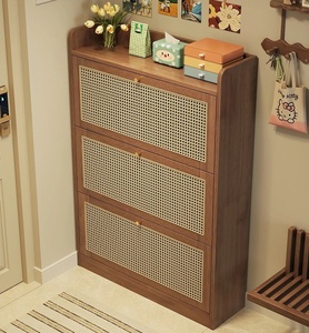 Zapatero Moderno de Madera de Caucho y Mimbre para Sala de Estar, Mueble de Almacenamiento Independiente - Product Image 5