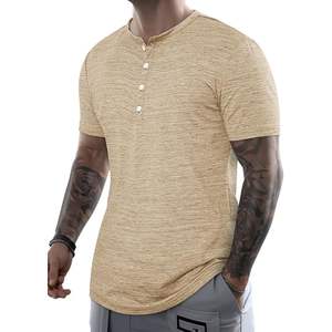 2025 hombres musculosos Slim algodón cuello en V Henley gimnasio entrenamiento camiseta atlética camisetas - Product Image 1
