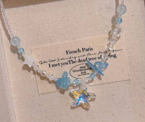 Girocollo Kawaii Blu Pastello con Perline, Stella in Cristallo Iridiscente Trasparente e Decorazioni in Agata Blu Tenue per Giovani Adulti - Product Image 4