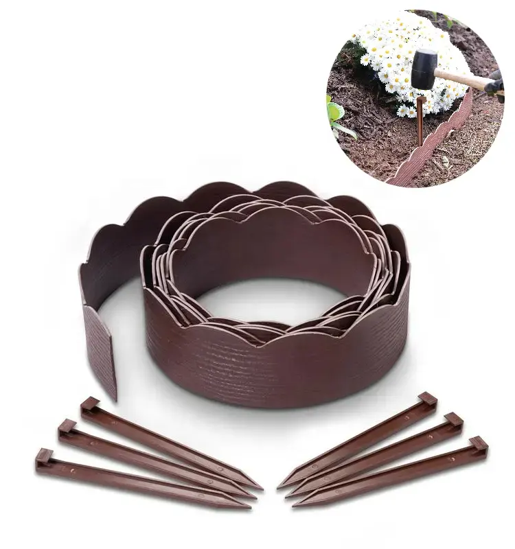 Heavy-Duty Brown Wood-Grain Pound-in EasyFlex Heavy Duty No-Dig Garden Border Plastic Landscape Edging with Anchoring Spikes