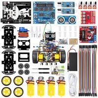 UNO R3 ZYC0043 Kit Educativo de Coche Inteligente con Cuatro Ruedas, Ultrasonido, Infrarrojos, Evitación de Obstáculos y Seguimiento de Líneas