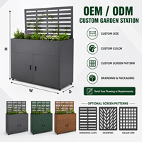Jardinière en acier galvanisé avec armoire de rangement intégrée et treillis, jardinière surélevée pour plantes grimpantes, patio, vente en gros OEM