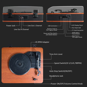 Mâm đĩa than có loa tích hợp, máy nghe nhạc vinyl cổ điển, Bluetooth, dẫn động trực tiếp, có radio FM, USB, chức năng ghi âm - Product Image 3
