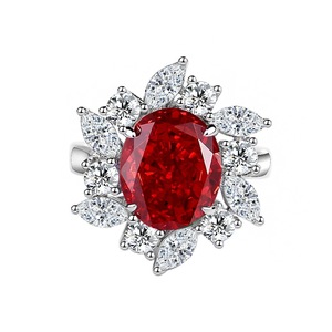 Ruby <span class=keywords><strong>Pigeon</strong></span> Blood Red <span class=keywords><strong>Ring</strong></span> S925 Zilver High Carbon Diamond Ice Flower Cut Kleurrijke schatring voor dames Groothandel - Product Image 6