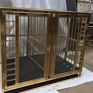 Thép Không Gỉ Sang Trọng Dog Cage Với Cửa Kính Single Layer Double Door Folding Tùy Chỉnh Heavy Duty Dog Kennel