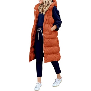 Manteau d'hiver Femmes Long Hooded Sleeveless Jacket Loose Fashion Warm Padded Vest - Product Image 2