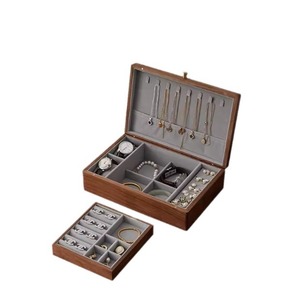 Caja de Joyería de Madera Maciza de Nogal Negro, Gran Capacidad, Múltiples Compartimentos, Organizador de Collares y Relojes, Diseño Rectangular Elegante - Product Image 5