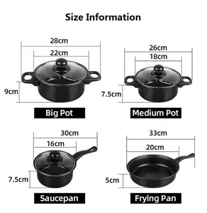 Set peralatan masak anti lengket, Set peralatan dapur panci hitam dan panci cor besi, panci memasak, Set peralatan masak