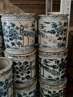 Pot de fleur en porcelaine bleue et blanche antique de Chine avec porte-stylo vase de table en céramique de style ancien canard mandarin et lotus