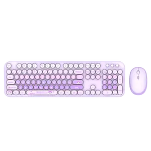 Conjunto elegante de teclas e mouse sem fio 2.4G, design retrô bonito, teclado em inglês, compatível com laptop