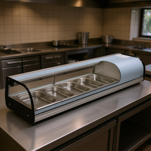 Équipement de réfrigération pour cuisine commerciale, vitrine de comptoir de 2,2 pieds cubes avec 6 bacs, porte en verre incurvé, éclairage LED - Product Image 2