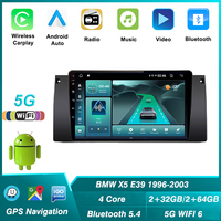 Lecteur radio android de voiture à puce sans fil 5G WIFI 6 pour BMW X5 E39 1996-2003 dvd navigation GPS BT5.4 a Auto sans fil Carplay